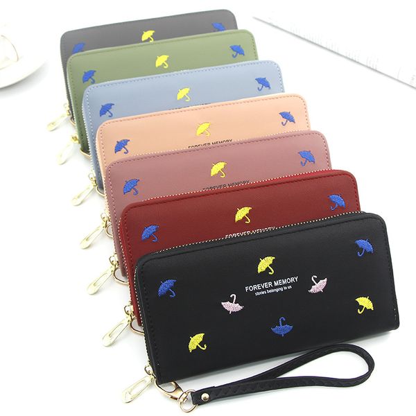 

korean version of the new women's wallet, long women's clutch, fashion embroidered zipper, large-capacity mobile phone bag, wallet, Red;black