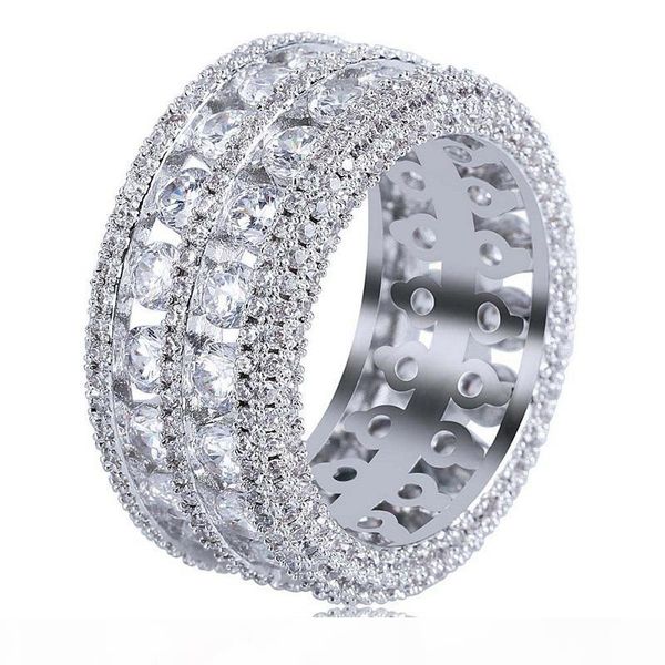 

mens hip hop iced out rings new fashion gold wedding ring jewelry simulation diamond ring, Silver