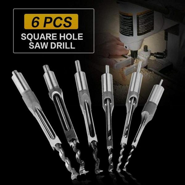 

6pcs hss twist drill bits square auger mortising chisel drill set square hole woodworking tools kit set extended sawtp-021