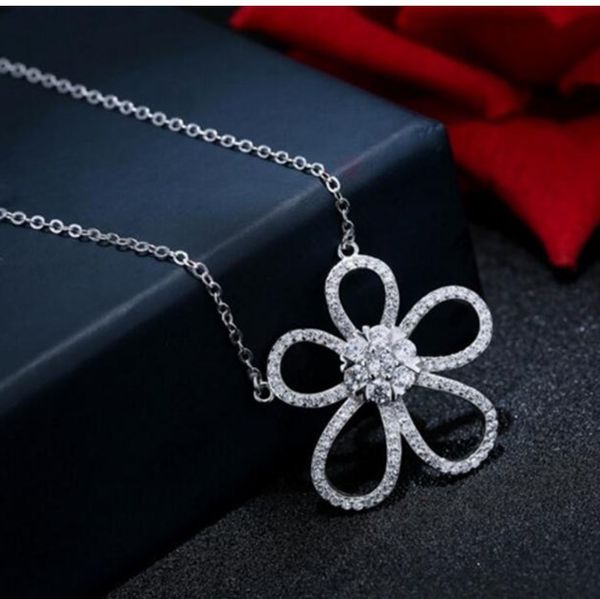 

new arrival fashion 925 sterling silver jewelry temperament crystal large flower female pendant necklaces h307