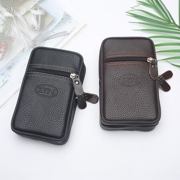 

men's 5.5 inch horizontal double-layer mobile phone bag pu litchi pattern 3 pull belt mobile phone running bag