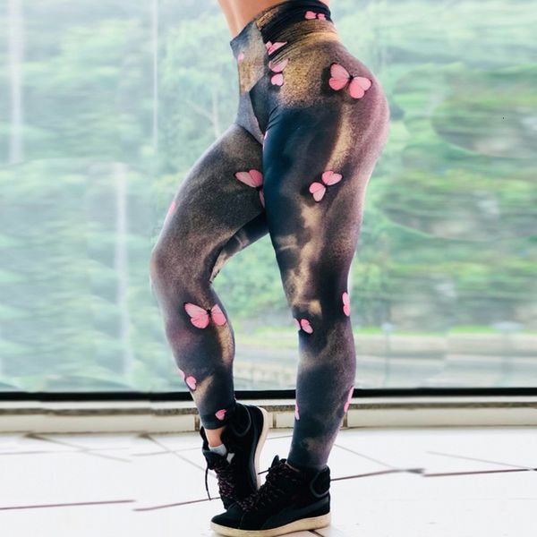 

2020 3d бабочки печати pattern высокой талией гетры push up гетры женщин legins sexy gym гетры повседневный легинсы mujer для фитнеса, Black