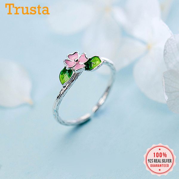 

trustdavis new arrival flower green leaf branch ring adjustable finger ring 925 sterling silver women wedding jewelry gift ds580, Golden;silver