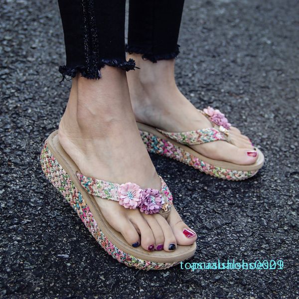 

flip-flops holiday slippers women's summer fashion new wear beach shoes with thick soles t01, Black