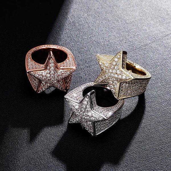 

new pattern five star ring micro pave inlaid zircon gold silver rose gold color ice crystal cubic zircon jewelry for gift ring