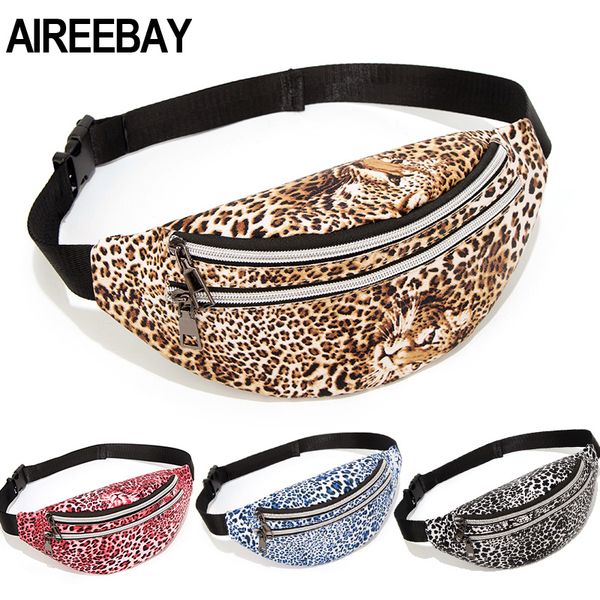 

designer bag fashion leopard printed fanny pack for women vintage style leather female waist bag 2-pockets designer hip belt designer bag