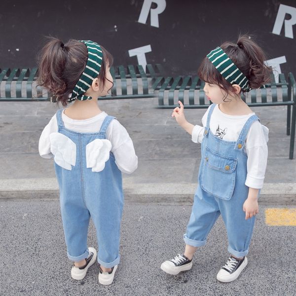 

clothing new girl's belt pants 2019 autumn new cute wings jumpsuit baby children's children's pants, Blue