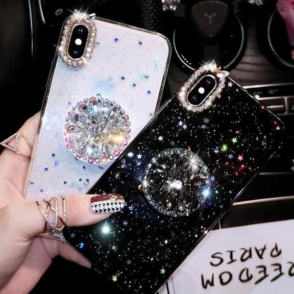 Glitter Marmor-Diamant-Ring-Halter-Silikon-Telefon-Kasten für Iphone 7 8 6 Plus X XR XS 11 Pro MAX Mode-Telefon-Kasten von SE 2020