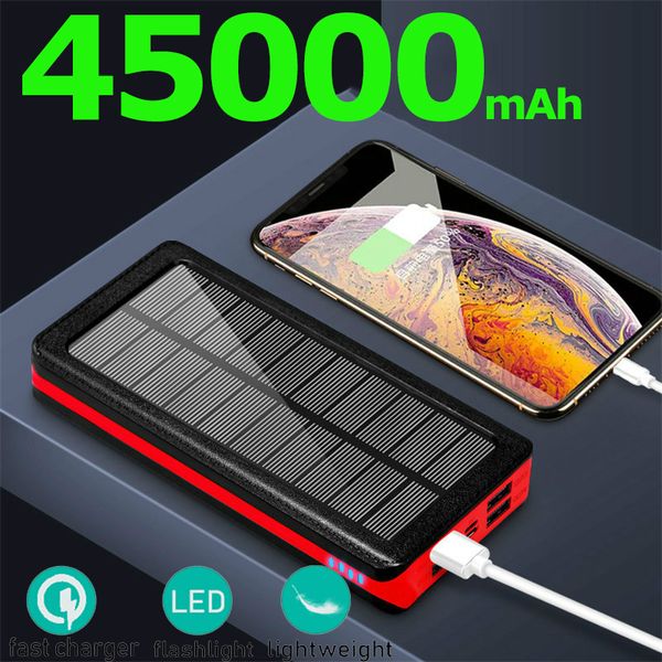 

solar power bank 45000mah большой емкости быстрая зарядка 2usb светодиодные мобильный телефон портативный