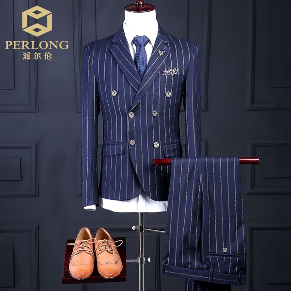 

spot cross-border han edition stripe business and leisure suit three-piece suit men suits wedding dress, White;black