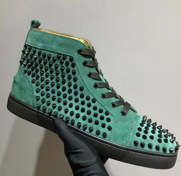 

luxury designer red bottom sneakers red suede with spikes flats shoes for men women,womens leisure trainers footwear size:35-46 cs01, Black