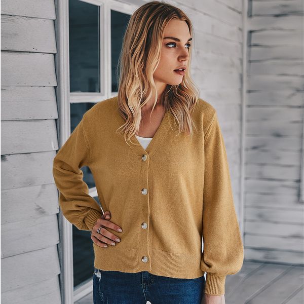 

2020 New women v neck long sleeves knitted cardigan for fall winter