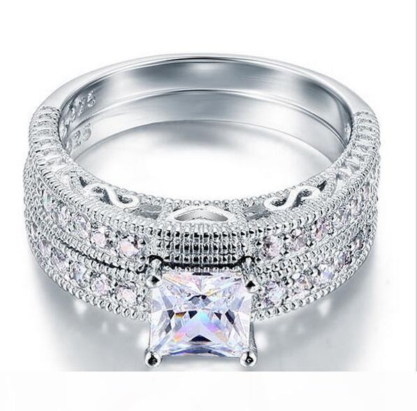 

d d wholesale luxury jewelry custom ring 10kt white gold filled white z princess cut simulated diamond wedding women ring set gift, Silver