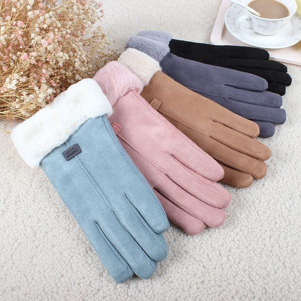 

yhrvj season plus velvet thickened touch screen imitation wind suede student fashion cute outdoor tram riding and gloves thick gloves female, Blue;gray
