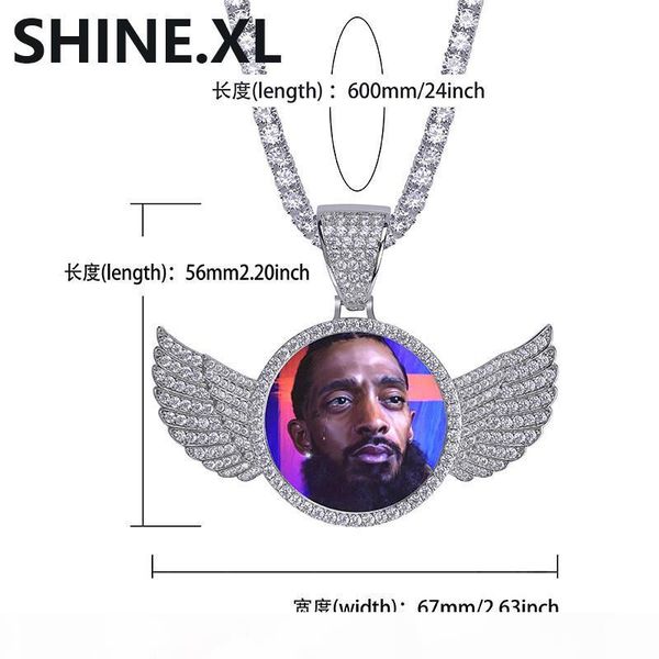 

gold silver custom p with wings memory medallions pendant necklace with tennis chain hip hop jewelry personalized cubic zircon ch