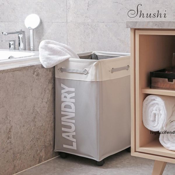 

shushi waterproof foldable dirty clothes storage basket collapsible fabric laundry hamper large folding wheel bag laundry basket t200602