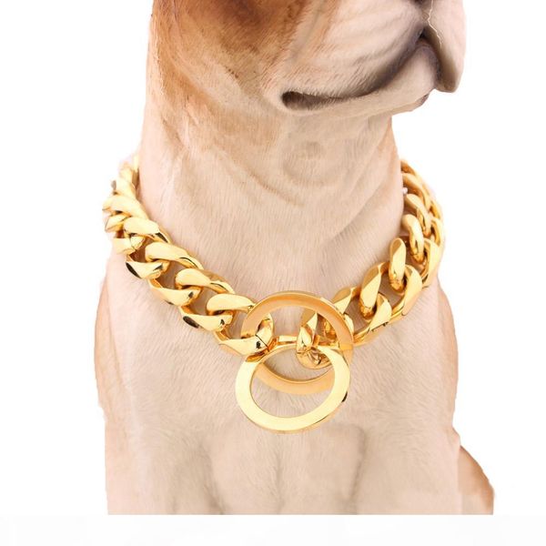 

12mm titanium steel pets dog chain puppies strap large dog bulldog collar chains animal necklaces tools dogs supplies 10 sizes gold silver