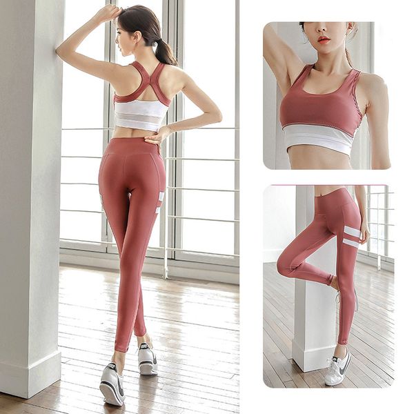 

yoga sets women sportswear gym workout clothing new quick-dry gym workout running suits fitness tracksuits female sport set, White;red