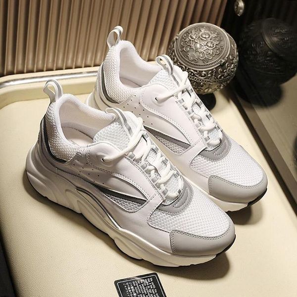 

new arrival mens shoes plus size footwears b22 sneaker in white technical knit white and silver -tone calfskin sports lace -up casual shoes, Black