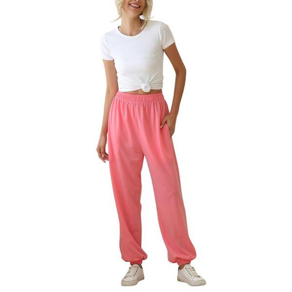 

women leggings solid color elastic waist loose with pocket home leisure motion gym wild spirng pants, Black;white