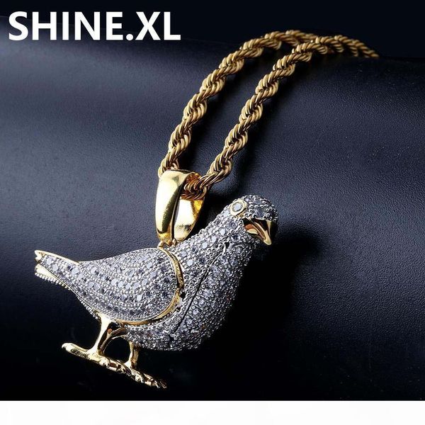 

hip hop peace dove charms pendant necklace animal jewelry with crystal micro pave cz stone accessories for women jewelry gift, Silver