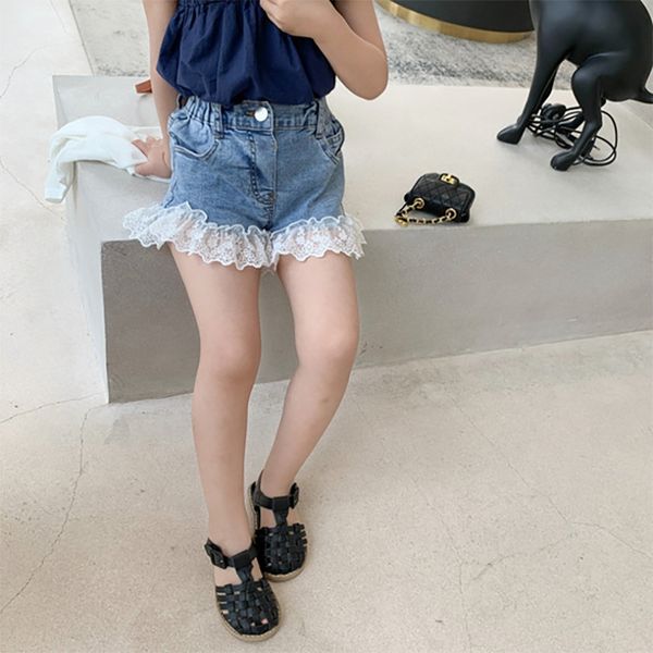 

baby girl denim lace shorts pants shorts 2020 summer new lace stitching elastic waist korean style fashion pants x55133, Blue