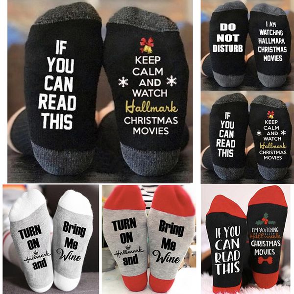 

1 pair soft socks christmas letters printed winter warm socks for women als88, Black