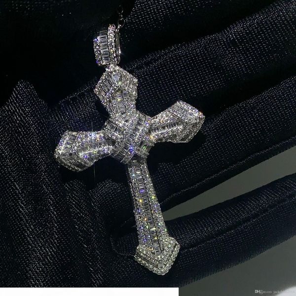 

r new choucong luxury jewelry 925 sterling silver pave white z cz diamond gemstones cross pendant wedding women necklace for men gi