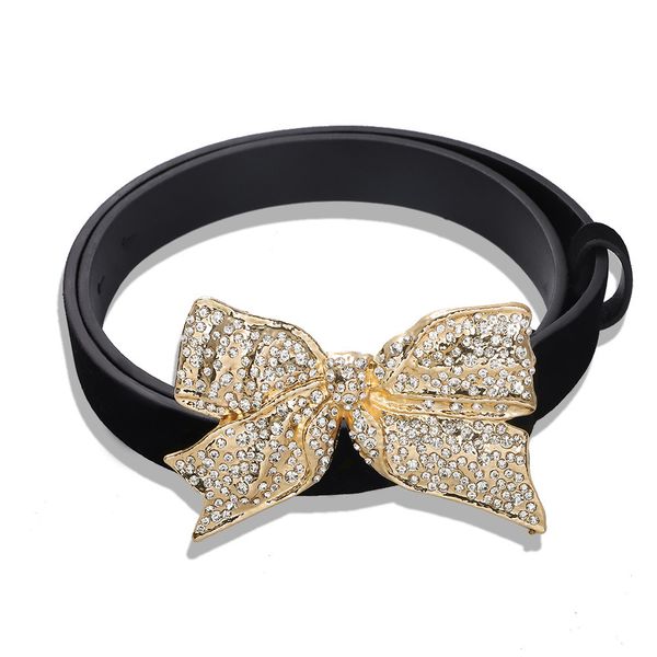 

beautiful sparkling diamond rhinestone bow casual leather belt for woman female new trendy fashion luxury designer clothing accessories, Black;brown