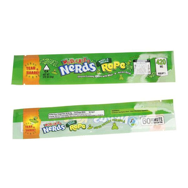 

2020 nerds rope exotic 420 infused gummies 710 edibles packaging long three edge sealing bag smell proof candy food package bag from qtlkn