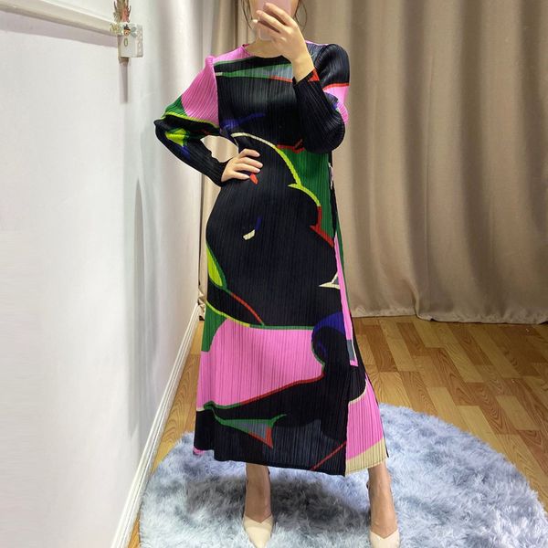 

lanmrem 2020 новое платье плиссированные famale высокого качества печати платье с длинным рукавом elastic весна лето женская одежда yh70201, Black;gray