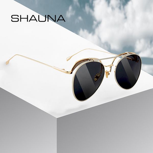 

shauna retro polarized clamshell steampunk sunglasses women fashion metal punk anti-blue light glasses frames men uv400, White;black
