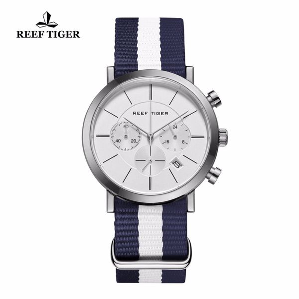 

reef tiger / rt мода повседневная военные часы для мужчин хронограф из нержавеющей стали нейлон ремешок наручные часы rga162, Silver