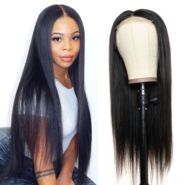 

lace front человеческих волос парики прямые мелодичный 150% натуральный черный бразильский remy кружева фронтальная парики pre щипковых для, Black