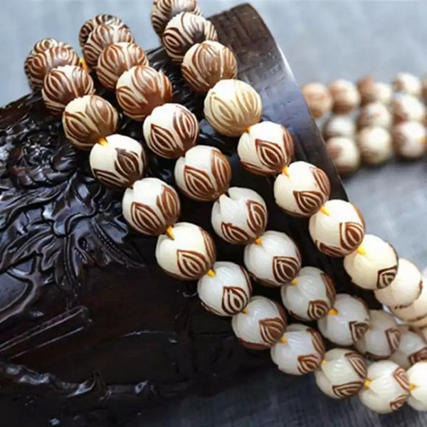 

bodhisattva root hand carved lotus beads bodhisattva carved lotus white jade white jade 108 long strings, Silver