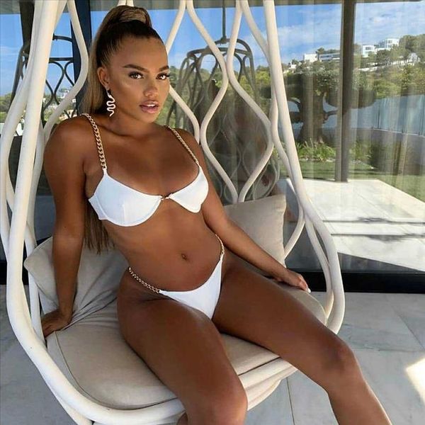 

женщины sexy металлический ремешок бикини set 2 шт сплошной цвет высокой талией стринги купальник для пляжа бассейн, White;black