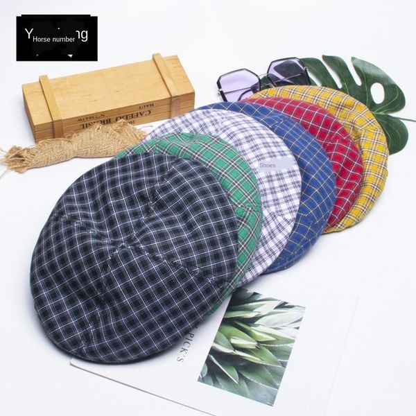 

ins plaid female octagonal beret british korean four seasons hat female beret all-match octagonal hat, Blue;gray