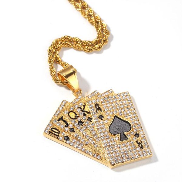 

hip hop poker pendant copper cubic zirconia iced necklace jewelry gold silver color fashion hiphop men women drop shipping