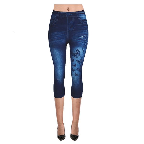 

print short floral legging women jeggings perfect fit jeans leggings high waist elastic capri leggins pants summer breeches false denim, Black