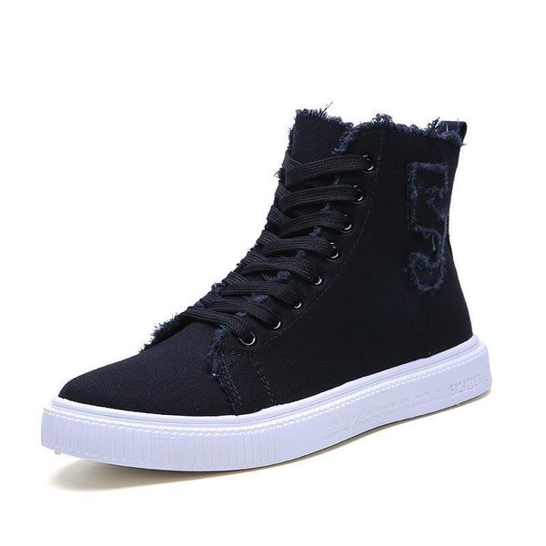

pure color high cut men canvas shoes casual shoes personal suitable, Black