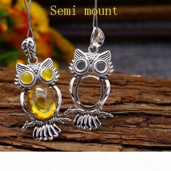 

5x5mm round 13x16mm oval cabochon semi mount pendant sterling silver 925 owl art nouveau antique vintage