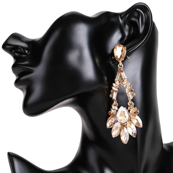 

eh7498 exaggerated alloy glass diamond tassel multilayer tree earrings bohemian style autumn women, Golden