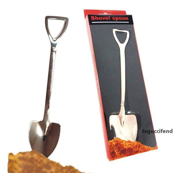 

5 pcs/lot retro farmer shovel food fruit spoon set long handled stainless steel metal spoon flatware cutlery set dinnerware