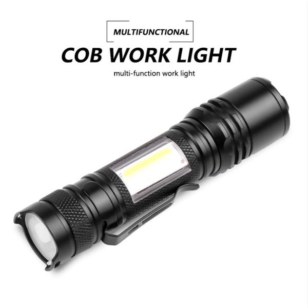 

flashlights torches portable xhp50+cob glare zoom usb rechargeable input output strong light lighting with pen clip
