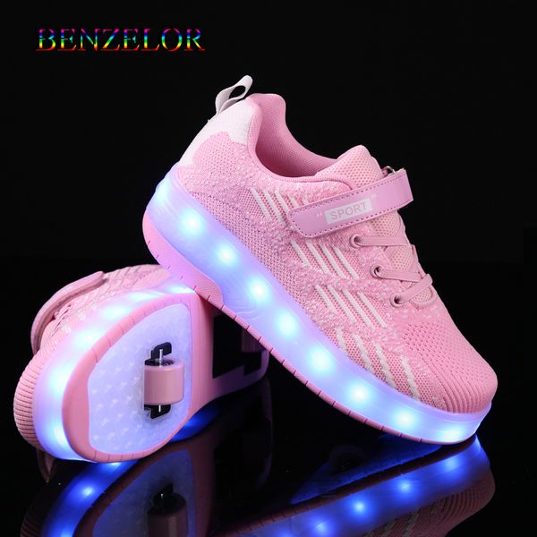 

led shoes kids sneakers with wheels wheelys shoes roller charge led girls children boys light up luminous glowing illuminated, Black