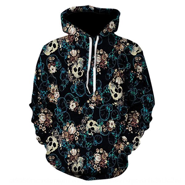 

new us digital printed small skull men's and women's hooded pullover digital pullover sweater, Black