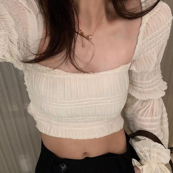 

women shirt spring/summer 2020 new shirt fashionable casual sweet white word collar sequined lantern sleeve top