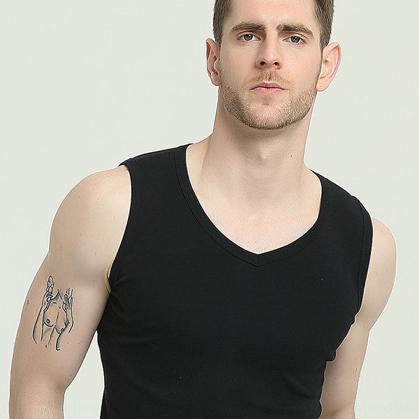 

micro products new men' wide shoulder cotton solid color summer sports sleeveless cotton base vest vest round neck base, White;black