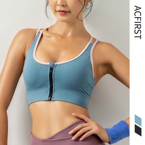 

acfirst new women bras breathable blue back cross zipper sports bra yoga athletic gym running fitness workout sport, White;black