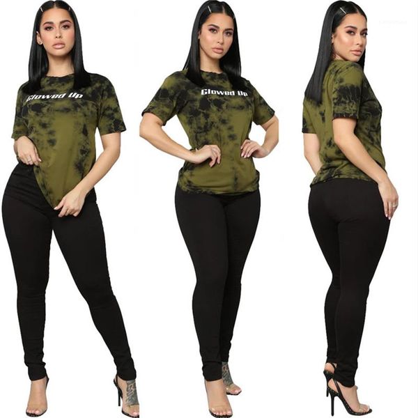 

women tie dyed 2 oiece sets casual short sleeve glowed up letter two piece pants women summer clothing, White